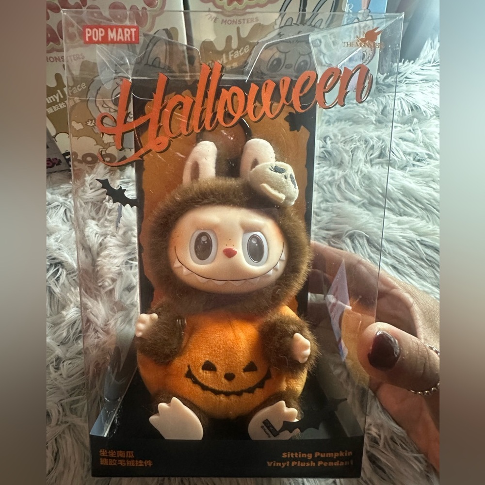 Pop Mart Labubu Halloween Siteng Pumpkin Vinyl Plush Pendant
